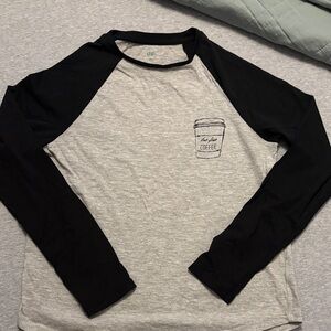 dip Black and Gray Raglan Coffee Graphic Long Sleeve Tee